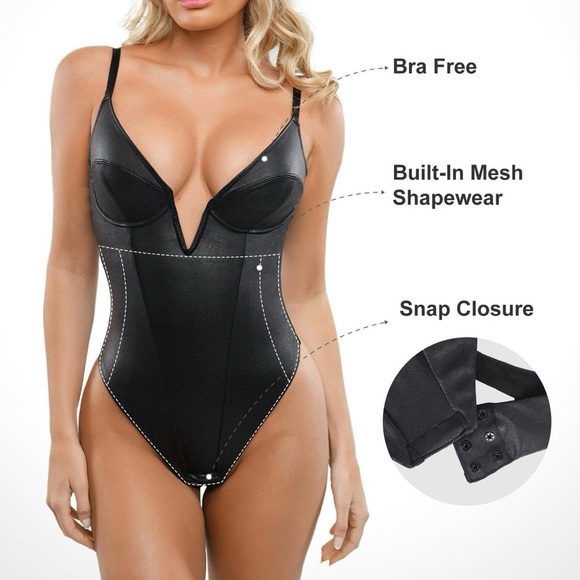 Shapewear Faux Leather
Plunging V Sculpting Corset
Bodysuit. NWT - Picture 8 of 9